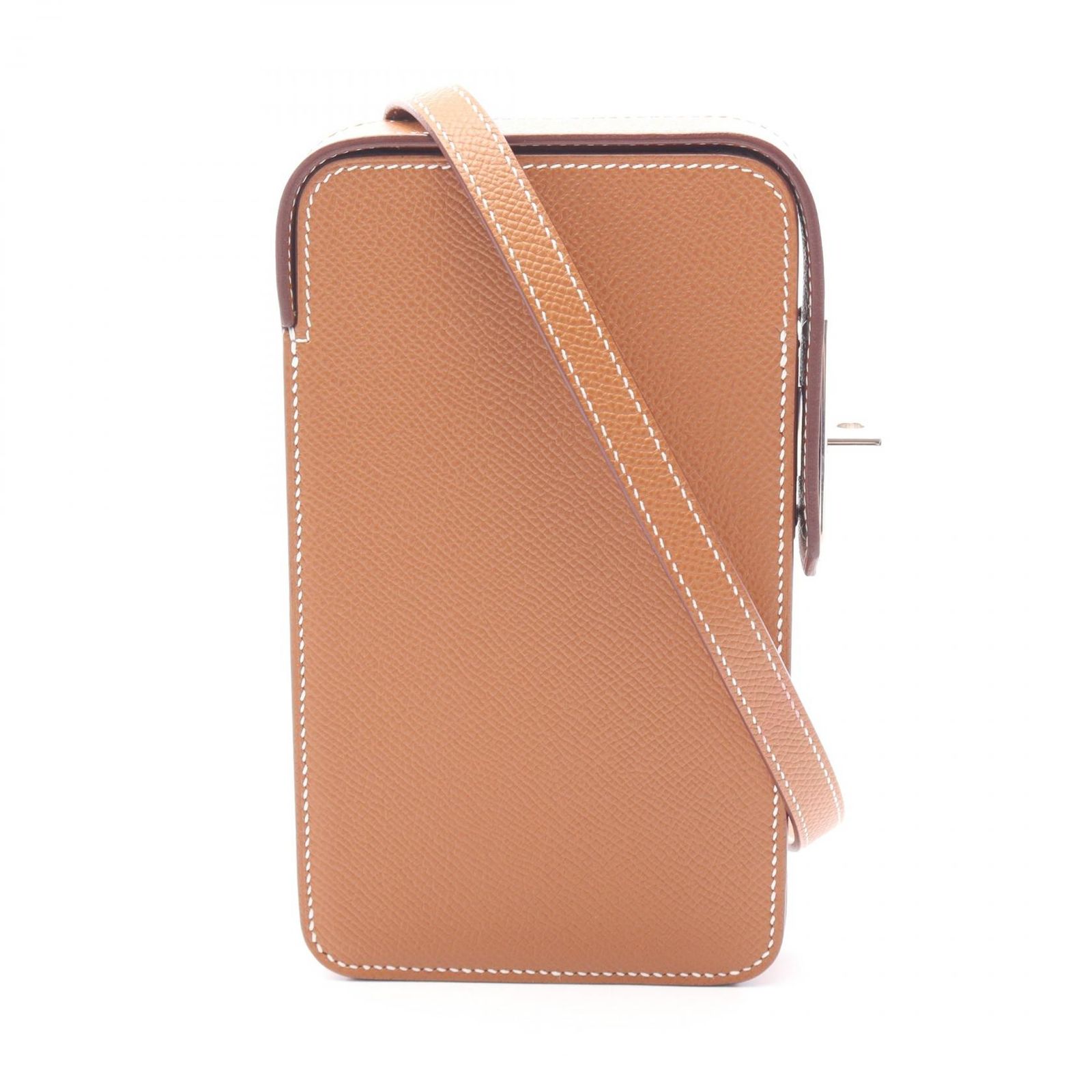 エルメス HERMES ショルダーバッグ アカボックス フォンケース スマホケース ゴールド レザー カーフ（牛革） アカボックス ゴールド レディース Used A