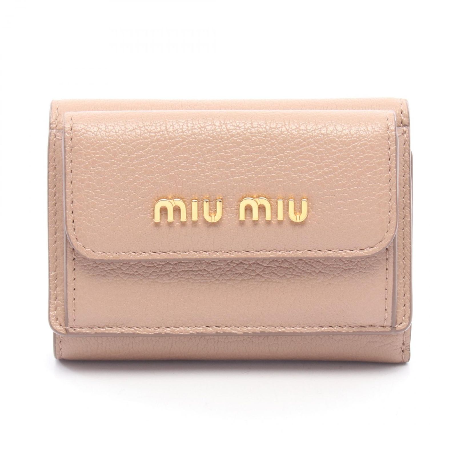 ミュウ ミュウ Miu Miu 三つ折り財布 マドラス ピンクベージュ レザー マドラス 三つ折財布 レディース Used A