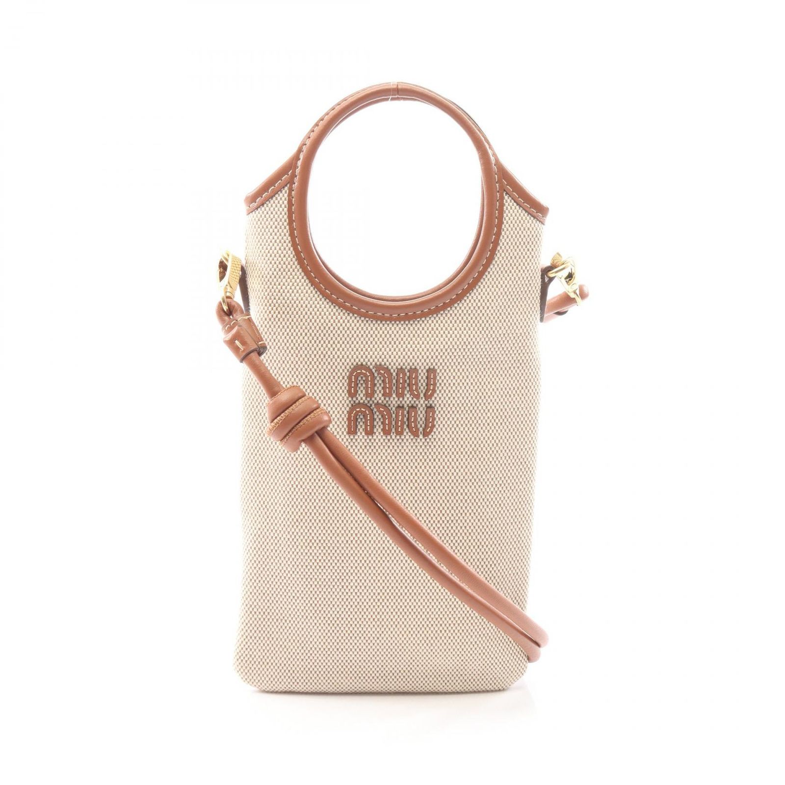 ミュウ ミュウ Miu Miu ショルダーバッグ スマホショルダー 5ZT080ACRNF062F ベージュ キャンバス レザー スマホショルダー レディース 新品