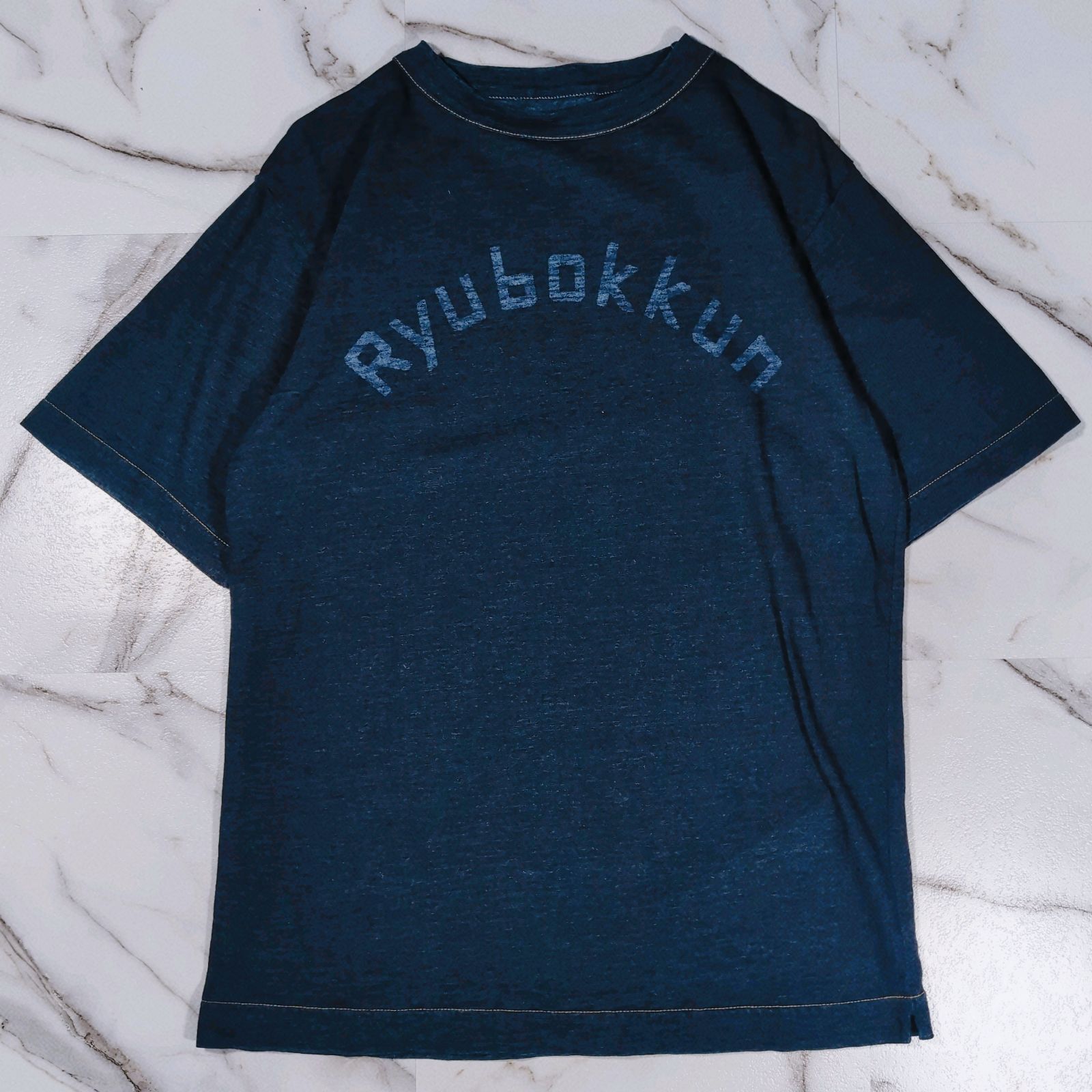 45R 流木っくん de BULL 908 45星Tシャツ 2(M) インディゴ染 藍染 両面プリント シングルステッチ ロゴ刺繍 ブルドッグ オーバーシルエット