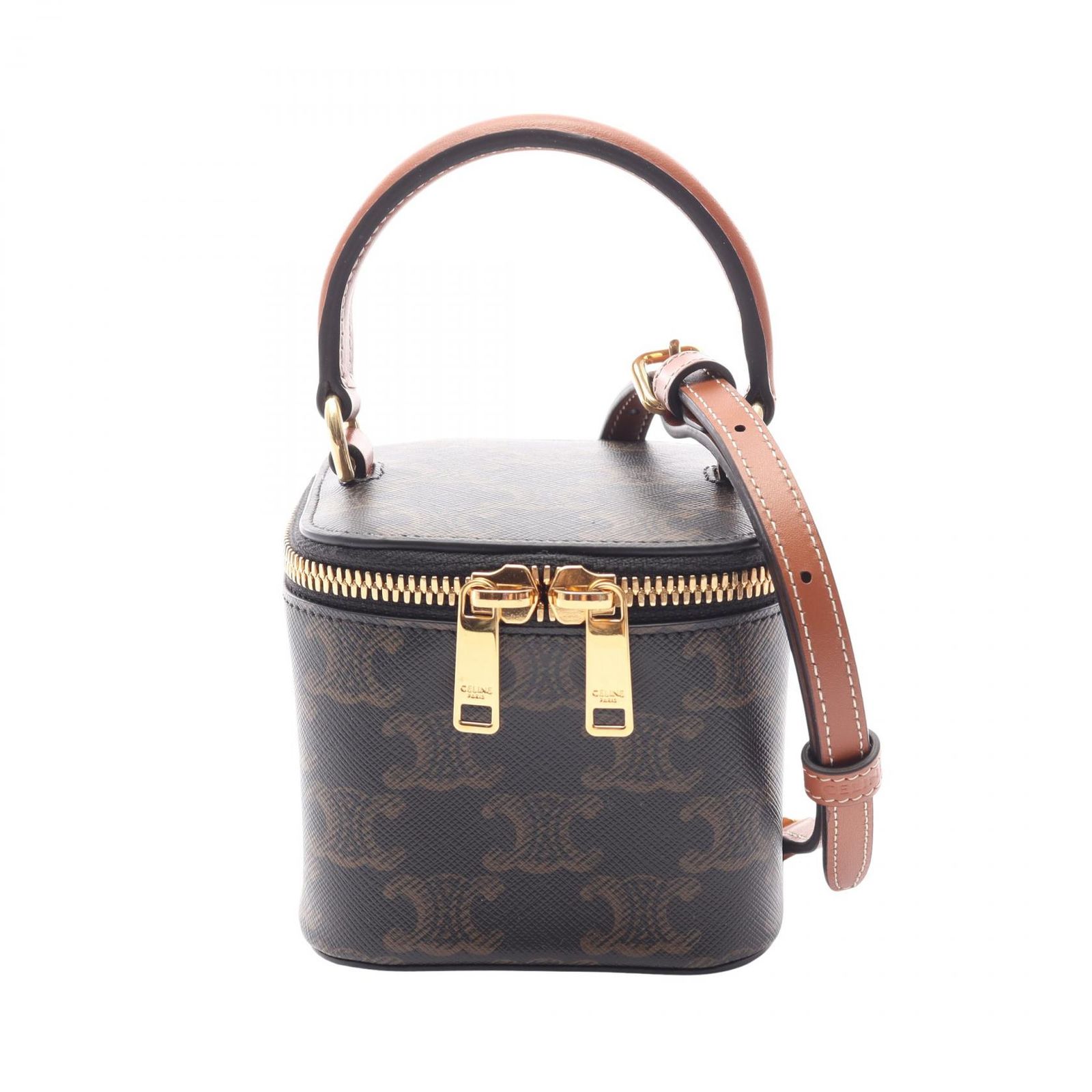 セリーヌ CELINE ハンドバッグ トリオンフ ミニ 2WAY 10J762CZ1 ブラック/ブラウン PVCコーティングキャンバス レザー トリオンフ ミニバニティ 2wayショルダー レディース