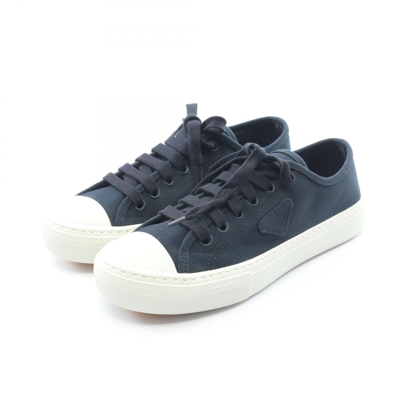 プラダ PRADA スニーカー トライアングルパッチ ネイビー キャンバス トライアングルロゴ スニーカー メンズ 未使用