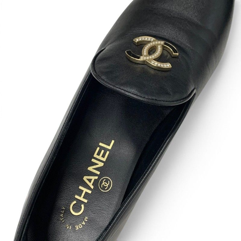 シャネル CHANEL フラットシューズ 靴 シューズ レザー ブラック 黒