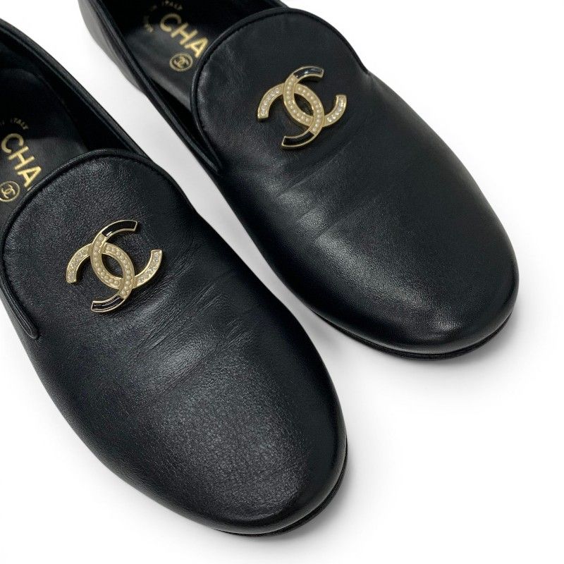 シャネル CHANEL フラットシューズ 靴 シューズ レザー ブラック 黒