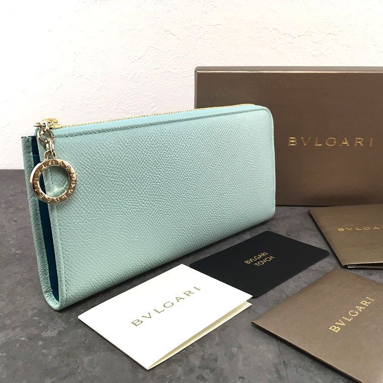 送料込み！ 未使用品 BVLGARI L字ファスナーウォレット ミントグリーン 箱付き 619