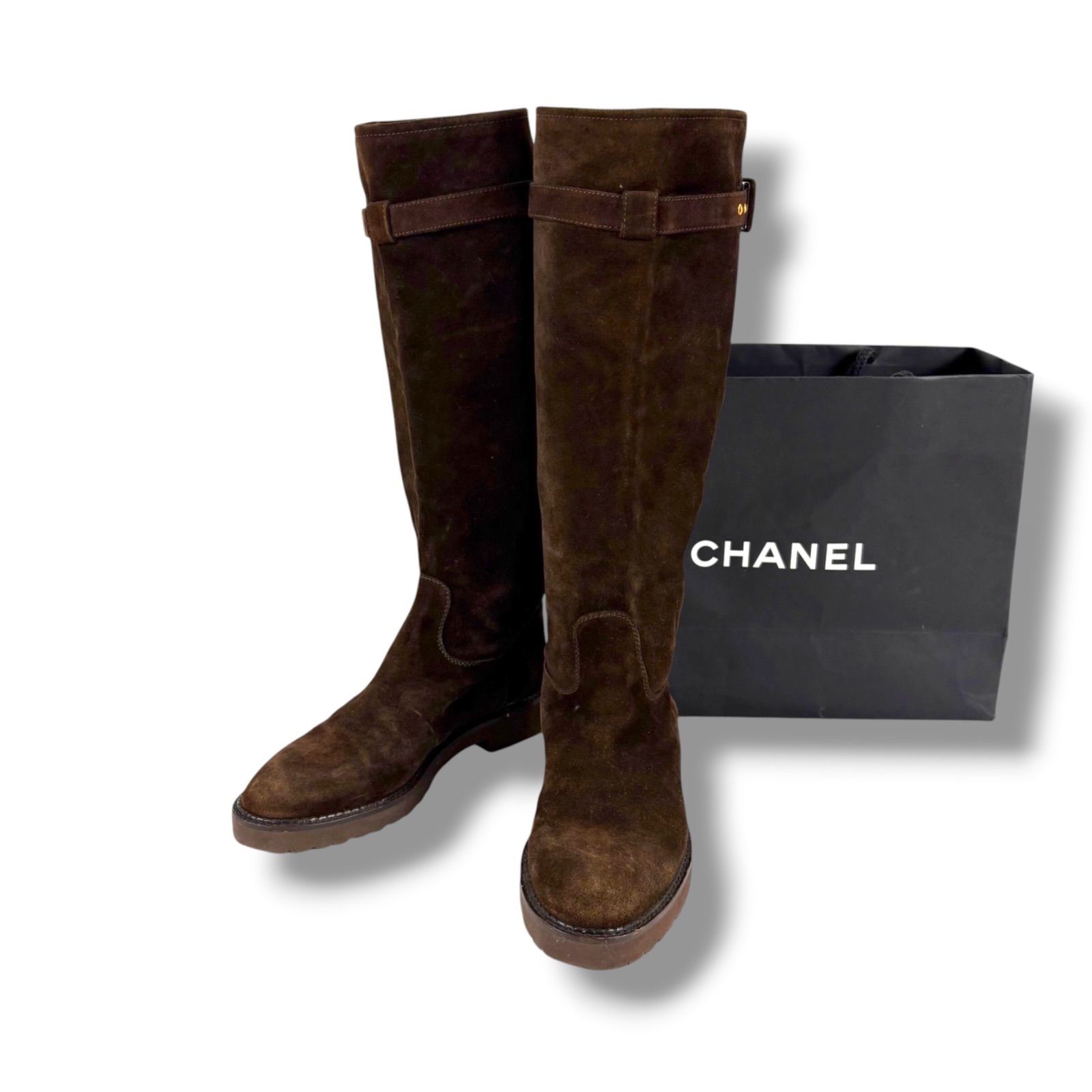 シャネル CHANEL ココマーク ロングブーツ 膝丈 スエードレザー ダーク