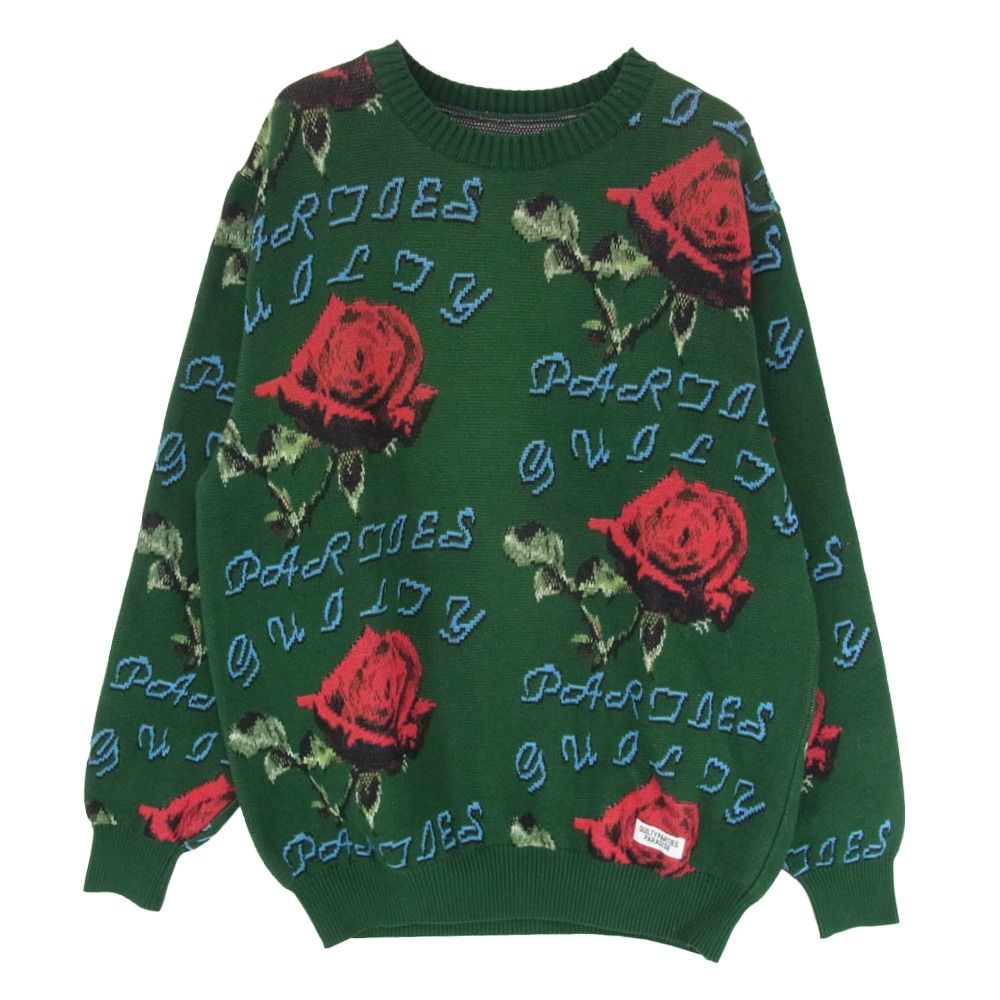 WACKO MARIA ワコマリア ROSE JACQUARD SWEATER ローズ ジャカード セーター ニット グリーン系 M【中古】