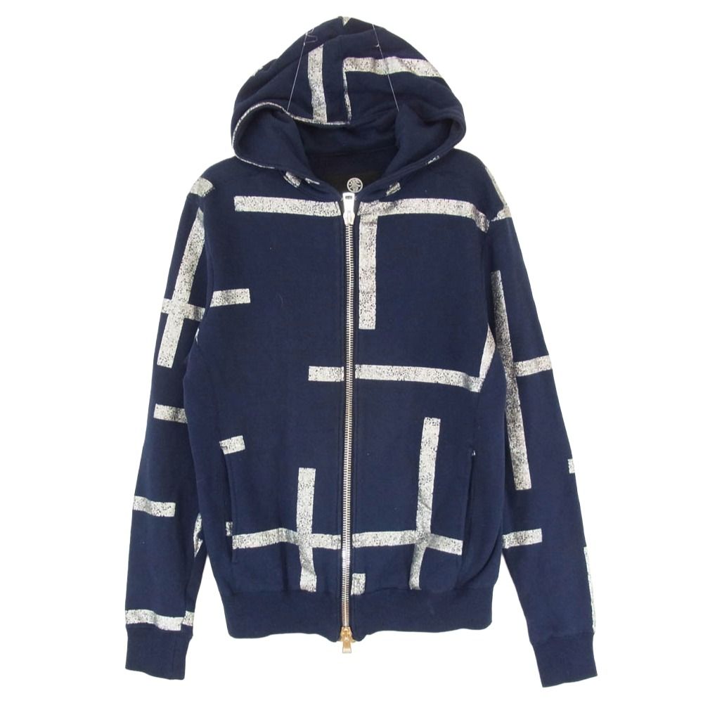 1piu1uguale3 ウノピュウノウグァーレトレ MRB314 COT267 誉田屋 YABUREKOUSI SWEAT PARKA スウェット フルジップ パーカー フーディー ネイビー系 IV【中古】