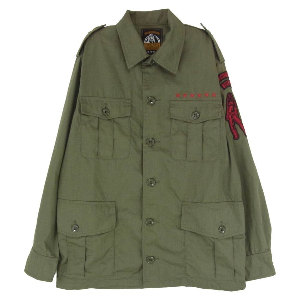 HYSTERIC GLAMOUR ヒステリックグラマー 20SS 02201AH07 SIX STARS 刺繍 サファリジャケット ミリタリーシャツ カーキ系 S【中古】
