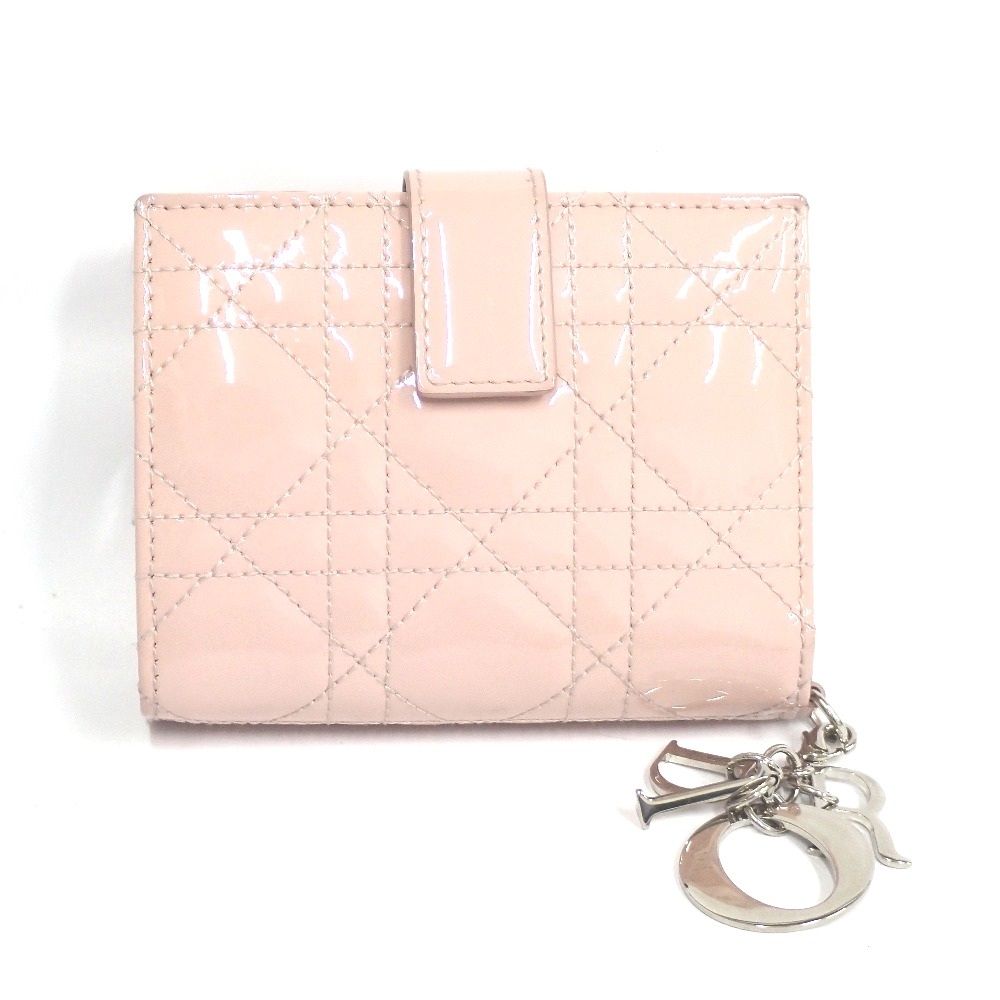NA15221 クリスチャンディオール 二つ折り財布 レディディオール パテントレザー ピンク系 レディース Christian Dior 中古