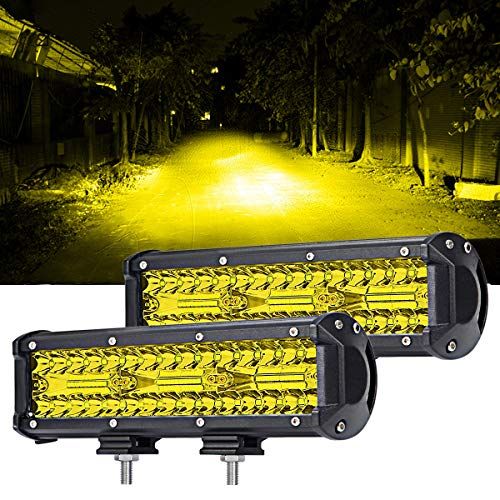 CHELHEAD led投光器 9インチ ライトバー 作業灯 イエロー 60PCSチップ 12v/24v対応 広角 狭角 兼用 一体型 トラック用品 車外灯 農業機械 6000K 2個セットts 4ed7b2a4
