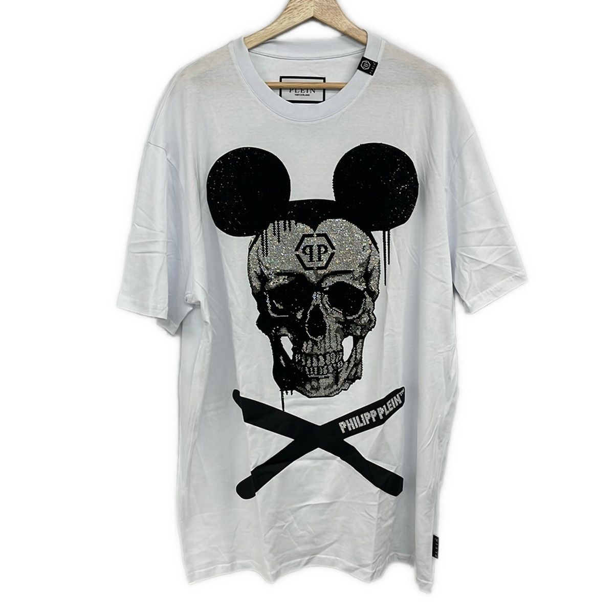 PHILIPP PLEIN(フィリッププレイン) 半袖Tシャツ サイズ2XL 2XL メンズ美品 - 白×黒×シルバー クルーネック/ラインストーン/スカル