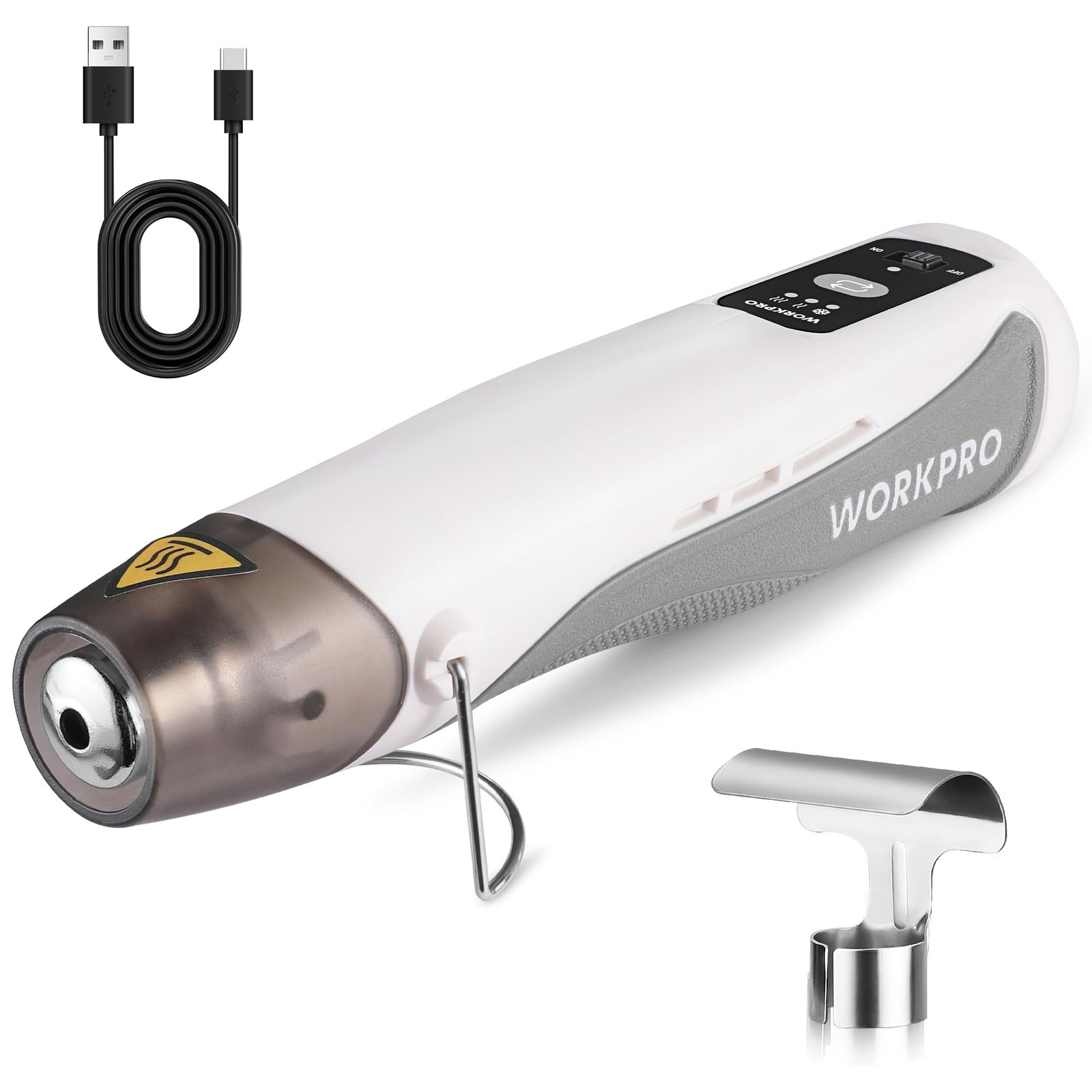 WORKPRO ヒートガン 【コードレス】 ホットガン 7.2V 小型タイプ ミニヒートガン USB充電式 150℃-390℃急速加温 2段階加熱可能 充電ライト付 過負荷保護 レジン気泡とり ステッカー剥がし 接合 補修 熱処理 乾燥 粘着 42ffb3d0