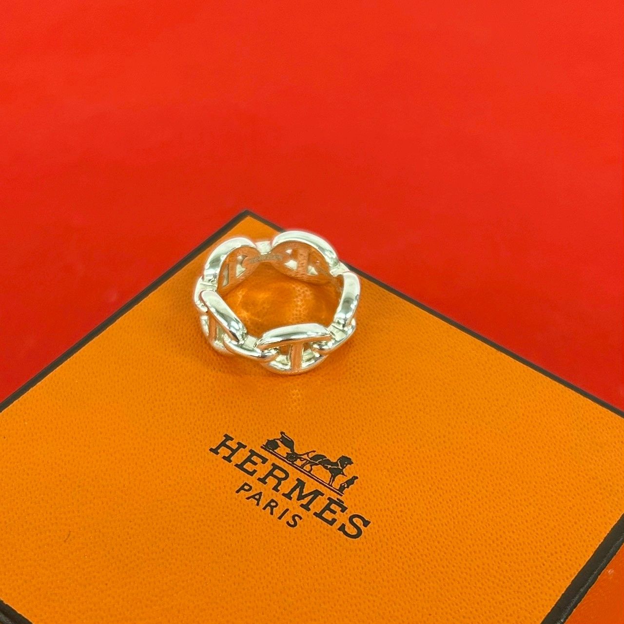 極 美品 箱付き HERMES エルメス アンシェネ リング シルバー925 指輪 7号 メンズ レディース アクセサリー シルバー 24234