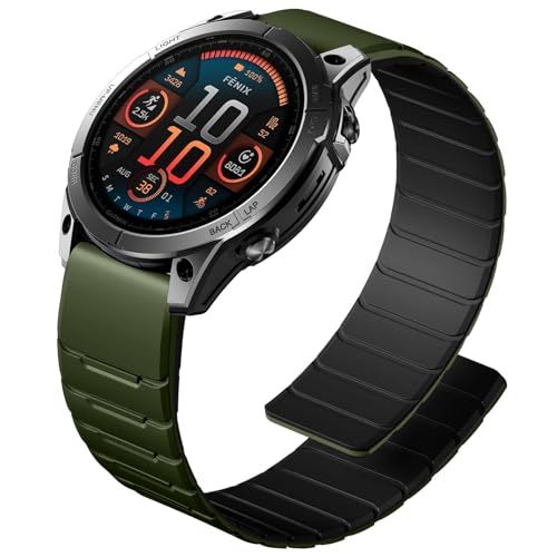 ガーミン ベルト - QuickFit 22mm マグネット式 シリコン バンド 柔軟 軽量 防水 Fenix 8/7/6/5/Fenix E/5 Plus/Tactix 8 47mm/Forerunner 965/955/Epix Proなど対応 男女兼用e