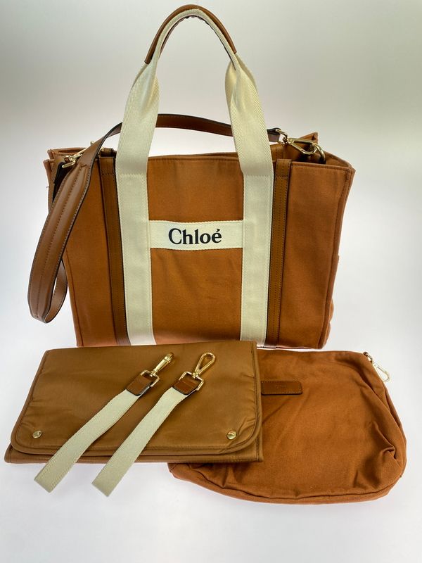 【中古品】 CHLOE クロエ マザーズバッグ キッズ チェンジング コットン C90411.957 カバン ベビーカー用ストラップ付き 【180-260521-em-12-min】