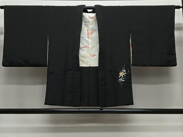 平和屋着物＃羽織　枝花文　黒地　金彩　正絹　逸品　CABG3606ua