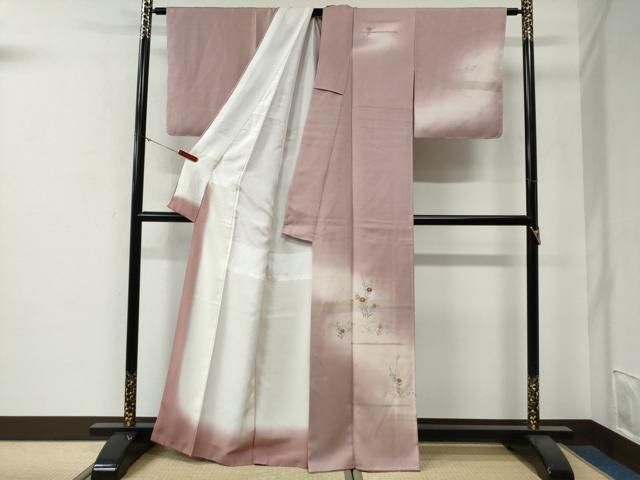 平和屋着物●訪問着　刺繍　霞草花文　暈し染め　金彩　正絹　逸品　未使用　CABG0094yc