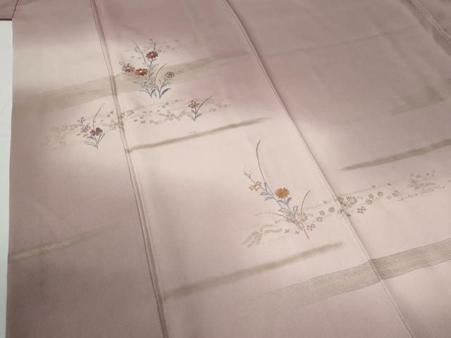 平和屋着物●訪問着　刺繍　霞草花文　暈し染め　金彩　正絹　逸品　未使用　CABG0094yc