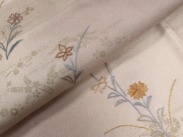平和屋着物●訪問着　刺繍　霞草花文　暈し染め　金彩　正絹　逸品　未使用　CABG0094yc