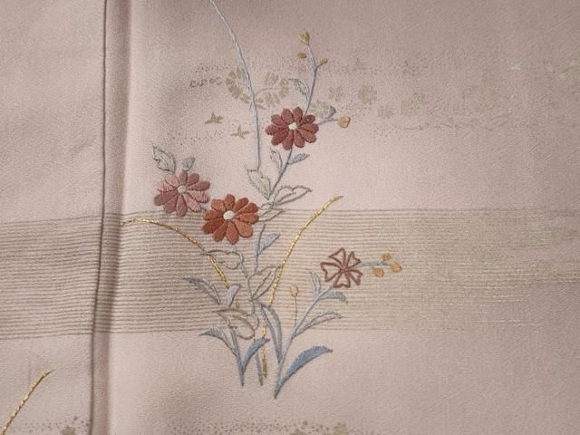 平和屋着物●訪問着　刺繍　霞草花文　暈し染め　金彩　正絹　逸品　未使用　CABG0094yc