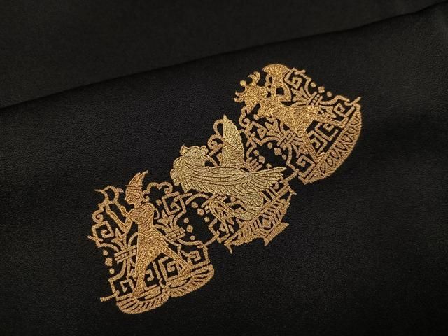 平和屋着物●訪問着　エジプト壁画文様　黒地　金彩　鈴乃屋扱い　正絹　逸品　AABI3106ph