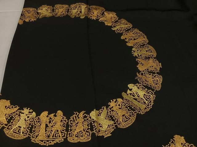 平和屋着物●訪問着　エジプト壁画文様　黒地　金彩　鈴乃屋扱い　正絹　逸品　AABI3106ph
