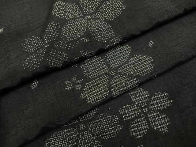 平和屋着物●結城紬 夜桜 黒地 やまと誂製 正絹 逸品 AABI3107ph