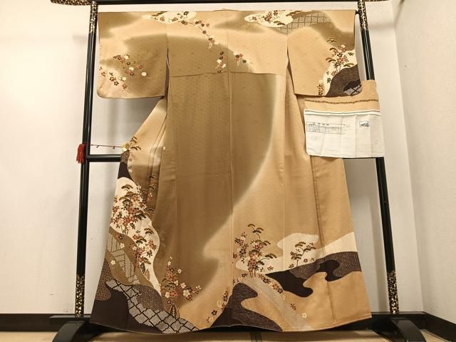 平和屋着物●十日町友禅　関芳　訪問着　草花文　暈し染め　金彩　やまと誂製　反端付き　正絹　逸品　AABI3108ph