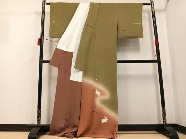 平和屋着物●人形作家・ホリヒロシ　訪問着　兎　暈し染め　金彩　鬼しぼ縮緬　正絹　逸品　AABI3110ph