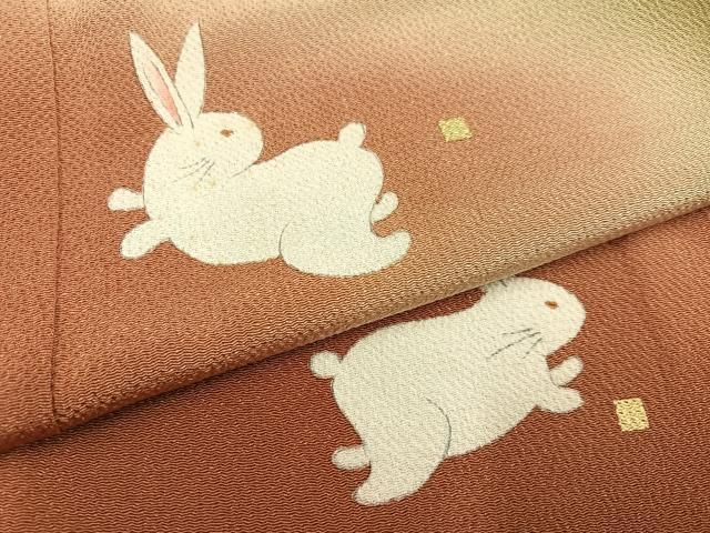 平和屋着物●人形作家・ホリヒロシ　訪問着　兎　暈し染め　金彩　鬼しぼ縮緬　正絹　逸品　AABI3110ph
