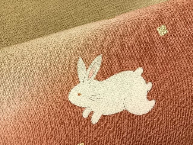 平和屋着物●人形作家・ホリヒロシ　訪問着　兎　暈し染め　金彩　鬼しぼ縮緬　正絹　逸品　AABI3110ph