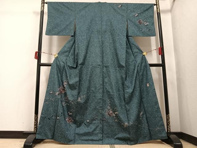 平和屋着物●本場大島紬　染大島　訪問着　作家物　松皮菱枝花文　正絹　逸品　AABI3112ph