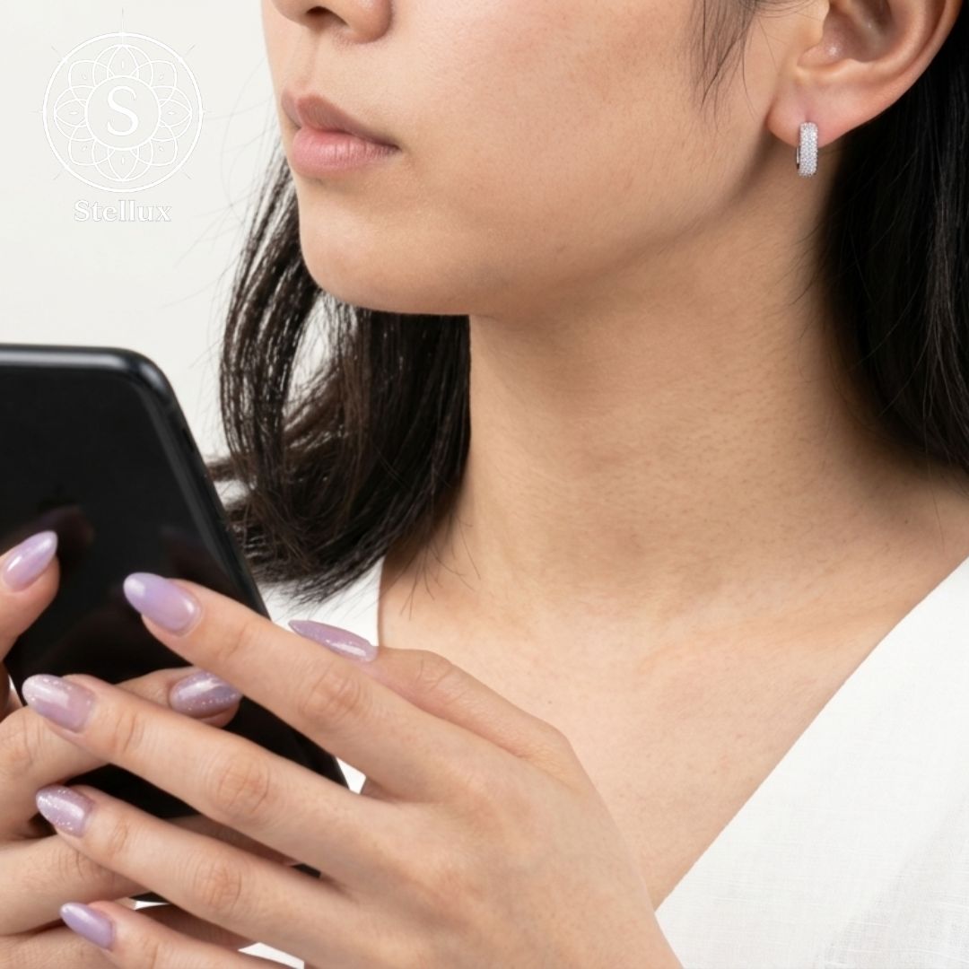 モアサナイト パヴェ フープピアス S925プラチナ加工 金アレ対応 職人技の極致パヴェ】モアサナイト・フープピアス/両耳232石/1.16ct