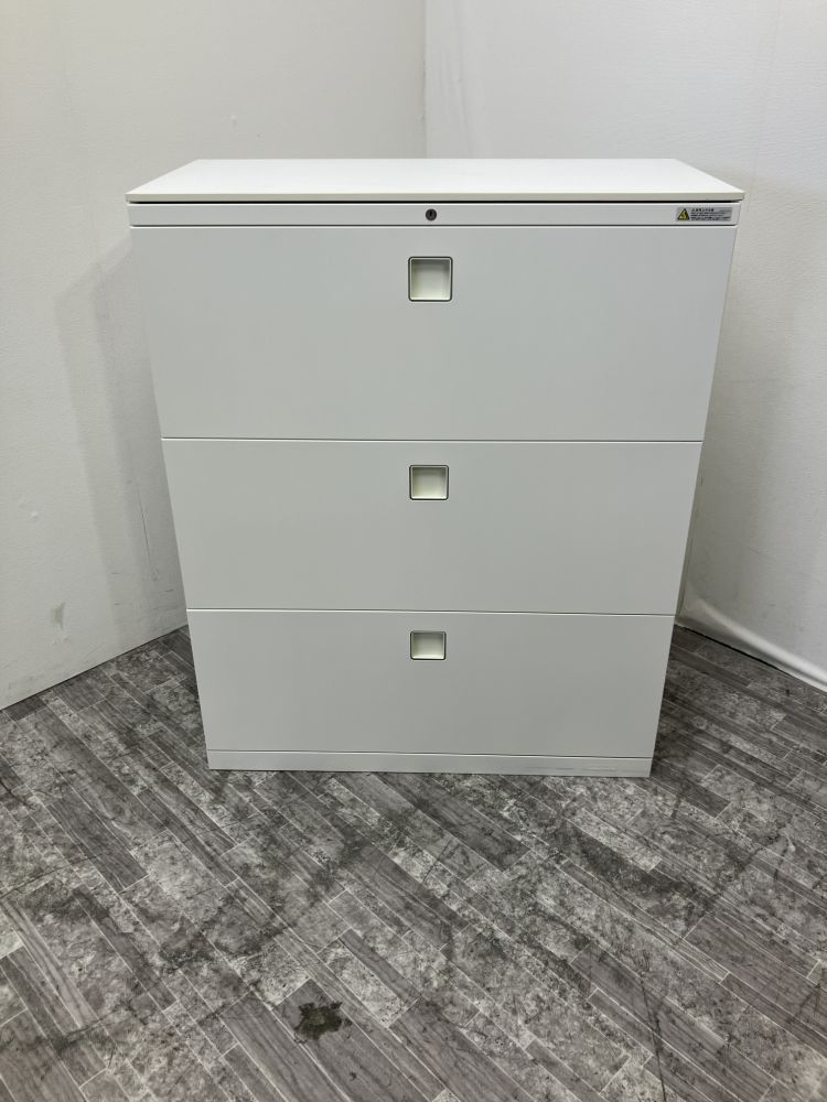 【中古品】オカムラ レクトラインシリーズ 天板付3段ラテラル書庫 4BG3ZC ZA75 ホワイト
