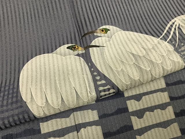平和屋着物●東京友禅　菅有鬼一　訪問着　手描き　白鷺　金彩　正絹　逸品　未使用　AABI3117ph