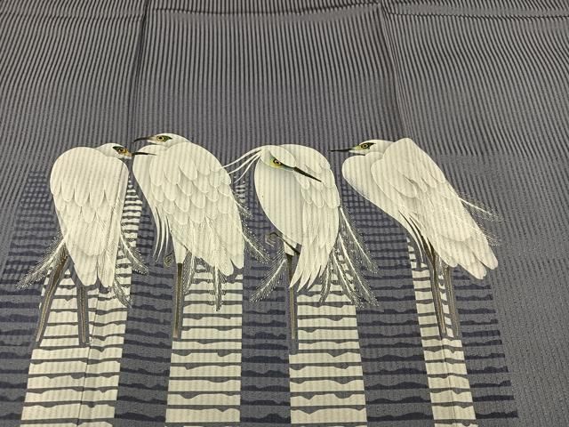 平和屋着物●東京友禅　菅有鬼一　訪問着　手描き　白鷺　金彩　正絹　逸品　未使用　AABI3117ph
