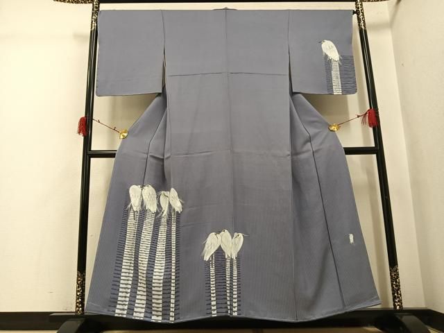 平和屋着物○東京友禅 菅有鬼一 訪問着 手描き 白鷺 金彩 正絹 逸品 未
