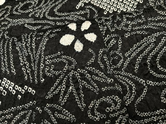 平和屋着物●訪問着　総絞り　流水草花文　黒地　正絹　逸品　AABI3120ph