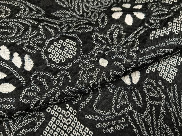 平和屋着物●訪問着　総絞り　流水草花文　黒地　正絹　逸品　AABI3120ph