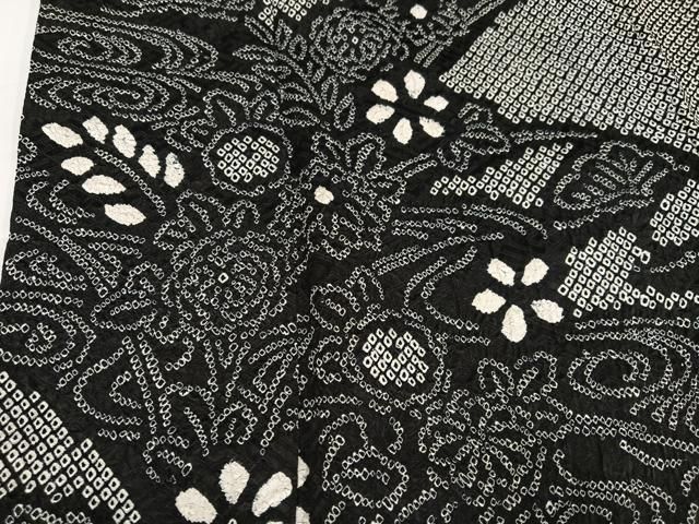 平和屋着物●訪問着　総絞り　流水草花文　黒地　正絹　逸品　AABI3120ph