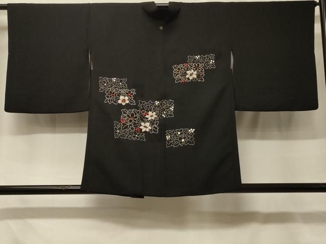 平和屋着物＃中国三大刺繍　相良刺繍　総刺繍　羽織　草花文　黒地　正絹　逸品　CABF8921in 14,976円