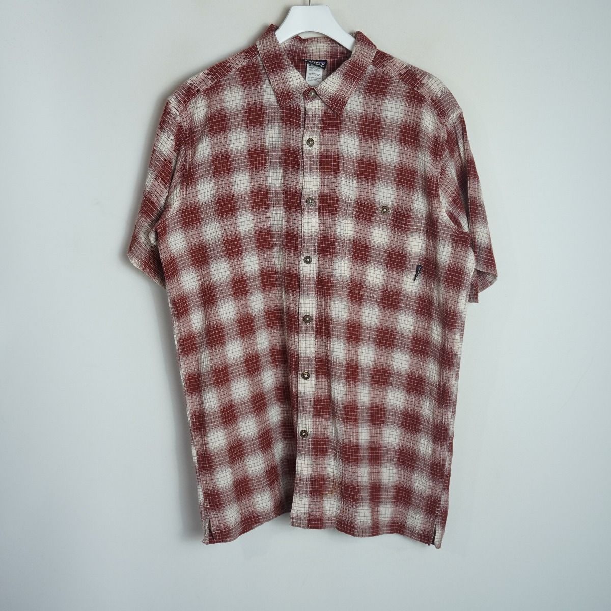 Patagonia パタゴニア A/C シャツ 楊柳クレープ 半袖 コットン チェック ボックス シャツ 52921SP11 赤白 L 3047Q★4