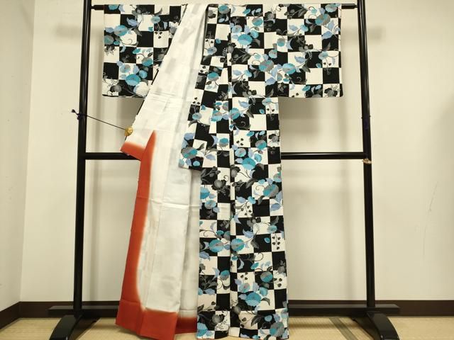 平和屋着物●小紋 市松菊文 洗える着物 DABE9746du 平和屋着物●小紋 市松菊文 洗える着物 DABE9746du