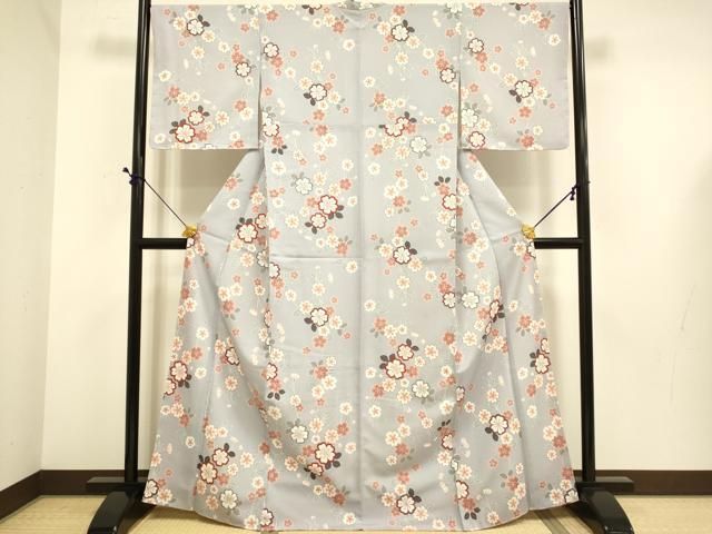 平和屋着物●小紋　枝桜文　洗える着物　未使用　DABE9747du