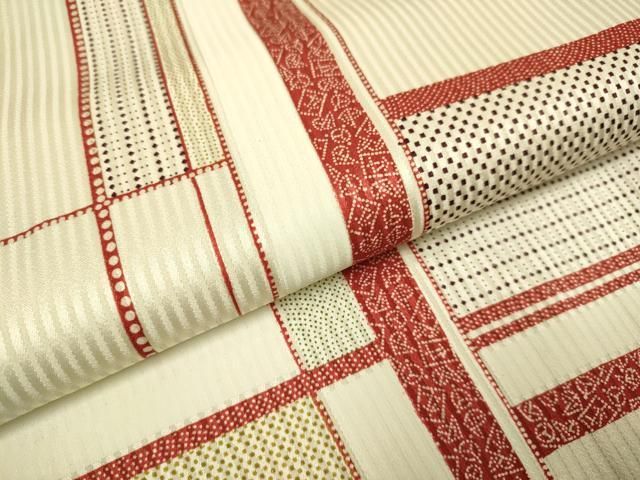 平和屋着物▽上質な小紋　単衣　格子柄　正絹　逸品　DABE9749du