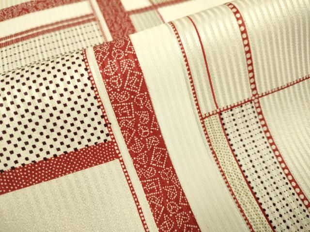 平和屋着物▽上質な小紋　単衣　格子柄　正絹　逸品　DABE9749du
