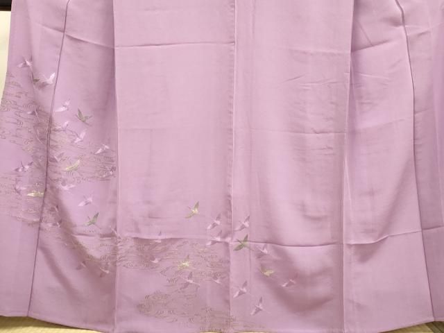 平和屋着物▽訪問着　単衣　総刺繍　流水飛鶴文　金糸　正絹　逸品　DABE9751du