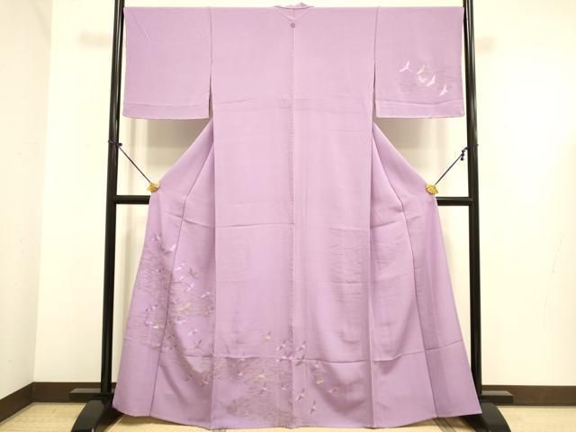 平和屋着物▽訪問着　単衣　総刺繍　流水飛鶴文　金糸　正絹　逸品　DABE9751du