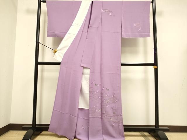 平和屋着物▽訪問着　単衣　総刺繍　流水飛鶴文　金糸　正絹　逸品　DABE9751du